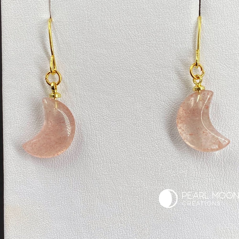 Strawberry Quartz Moon Earrings